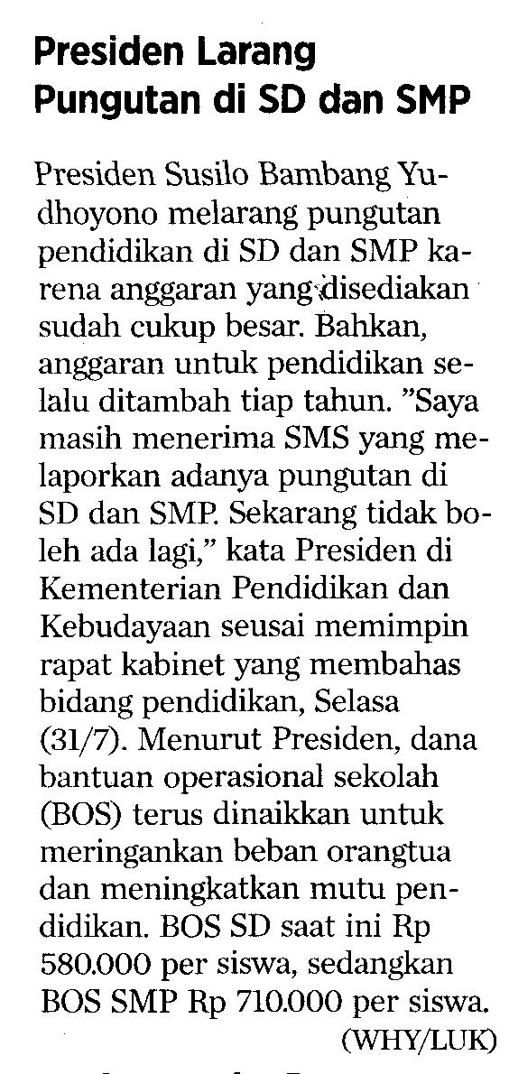 President Bans School Fee in SD, SMP 